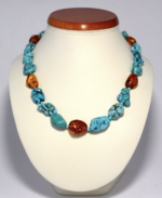 Korale z bursztynem i turkusem