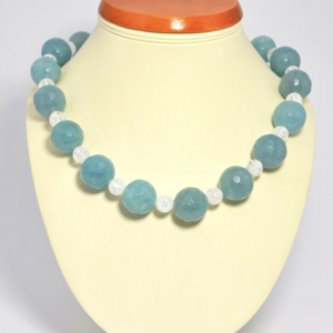 Naszyjnik z akwamarynu i kryształu górskiego